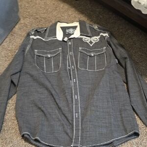 Affliction Black and White Casual Button Down Shirt